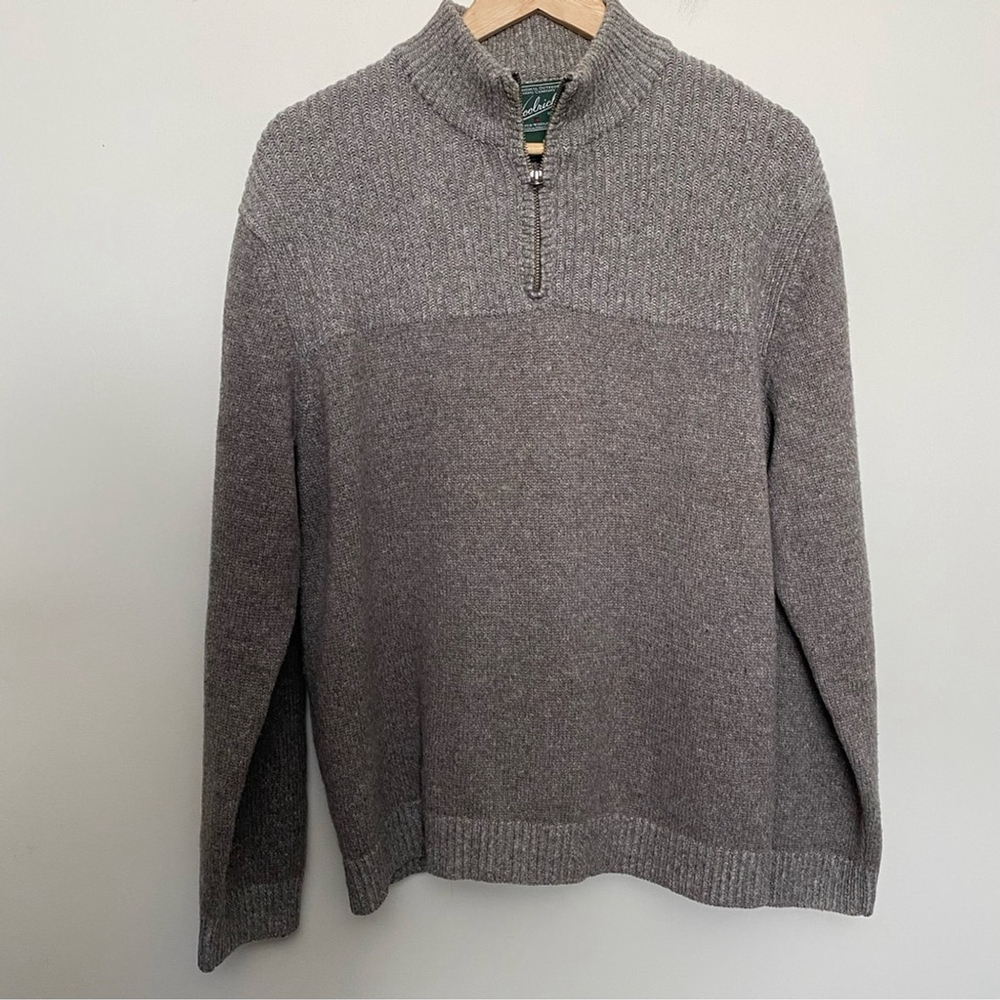 Woolrich Sweater Mens Large Brown Lambswool 1/4 Zip Pullover